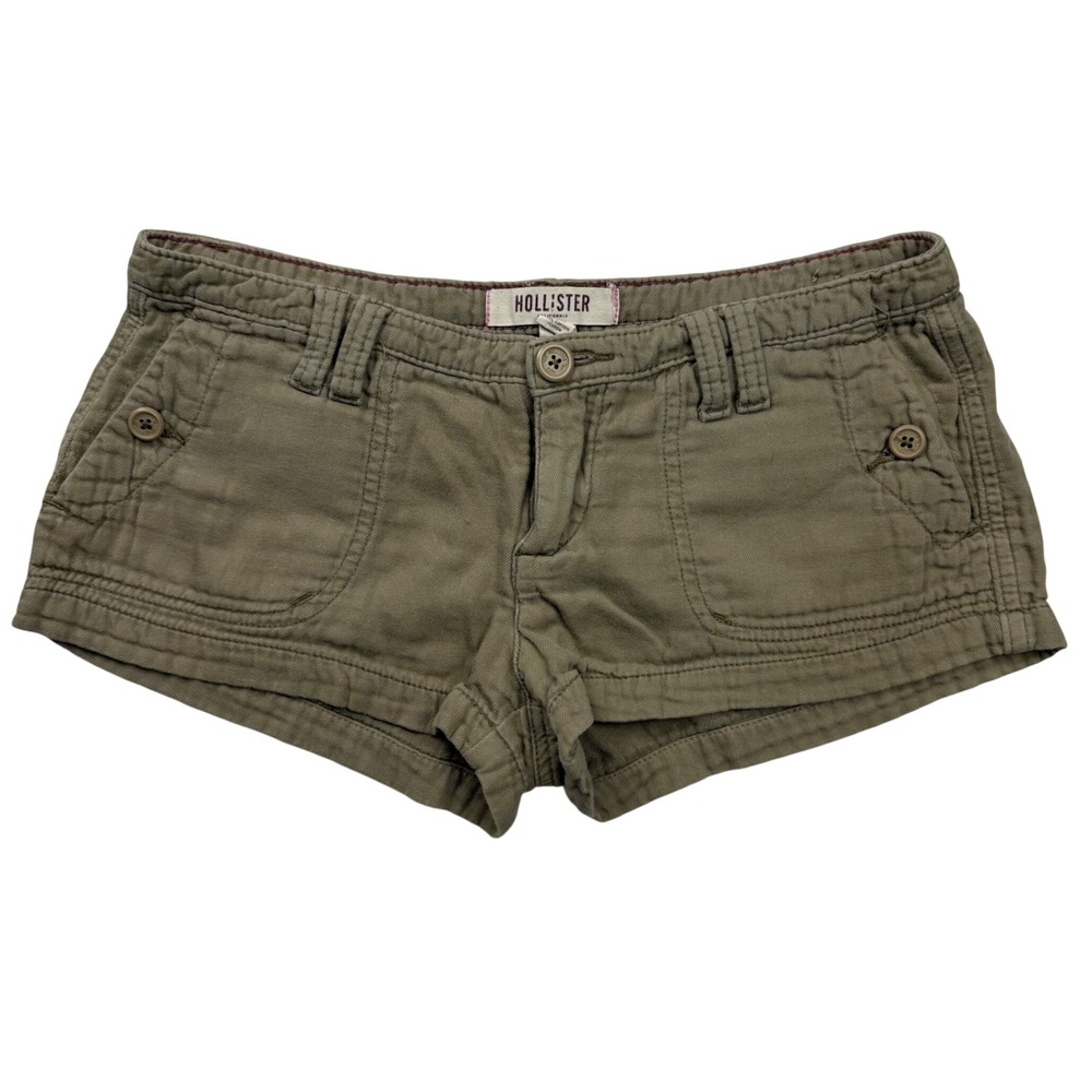 VTG Y2K Hollister Ultra Low Rise Cargo Mini Micro Shorts Olive Green Size 3